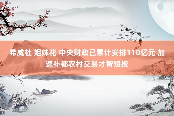 希威社 姐妹花 中央财政已累计安排110亿元 加速补都农村交易才智短板