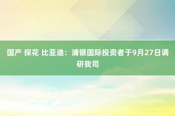 国产 探花 比亚迪：浦银国际投资者于9月27日调研我司