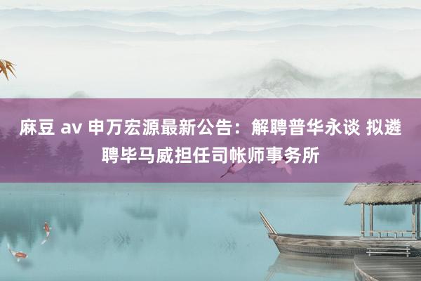 麻豆 av 申万宏源最新公告：解聘普华永谈 拟遴聘毕马威担任司帐师事务所