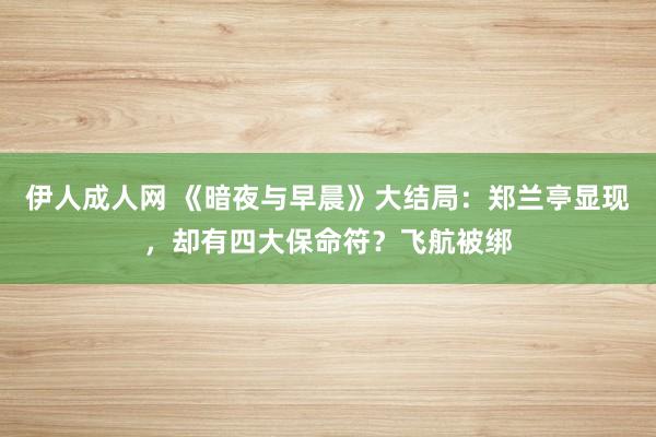 伊人成人网 《暗夜与早晨》大结局：郑兰亭显现，却有四大保命符？飞航被绑