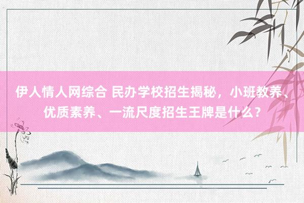 伊人情人网综合 民办学校招生揭秘，小班教养、优质素养、一流尺度招生王牌是什么？