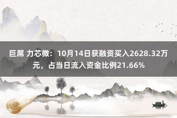 巨屌 力芯微：10月14日获融资买入2628.32万元，占当日流入资金比例21.66%