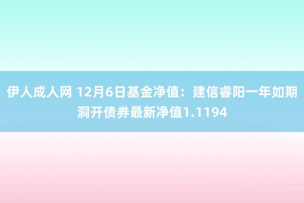 伊人成人网 12月6日基金净值：建信睿阳一年如期洞开债券最新净值1.1194