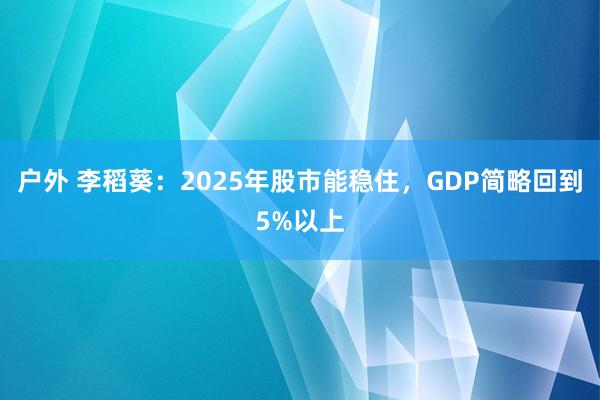 户外 李稻葵：2025年股市能稳住，GDP简略回到5%以上