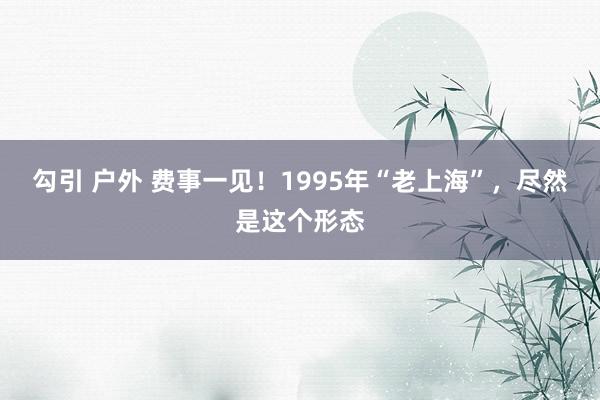 勾引 户外 费事一见！1995年“老上海”，尽然是这个形态