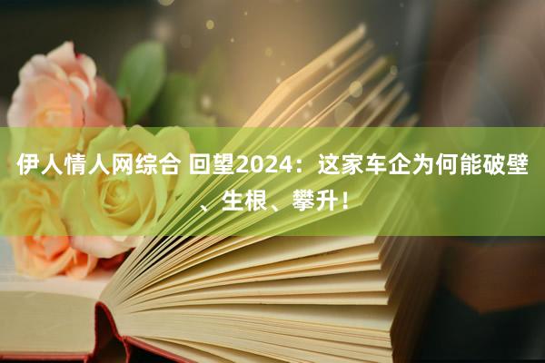 伊人情人网综合 回望2024：这家车企为何能破壁、生根、攀升！